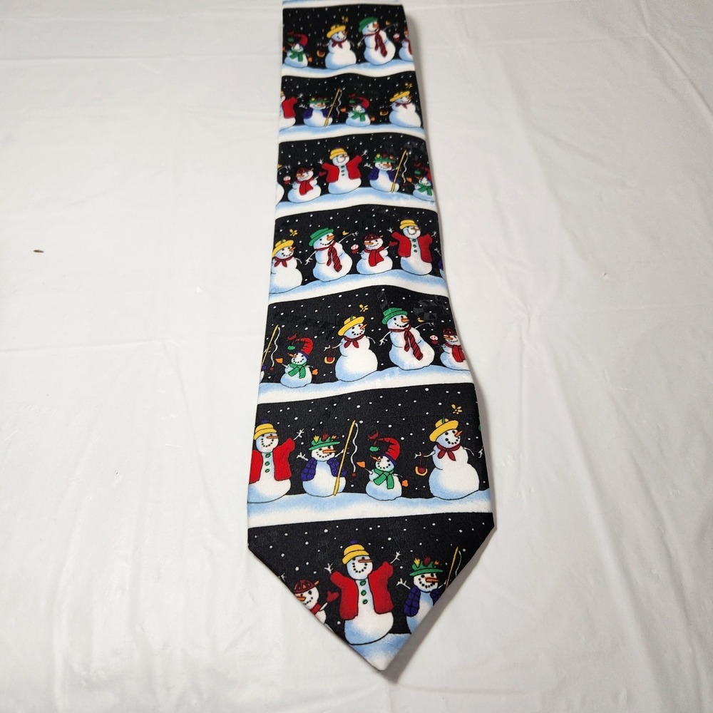 Hallmark‎ Snowman Necktie All Over Holiday Black / Multicolored - Picture 2 of 7